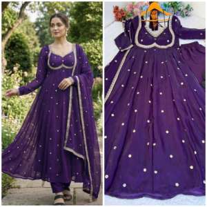 Robe de travail NILESH TAILOR FASHION, longueur au sol, col en V, manches longues, en tissu satiné lourd, motif floral, élastique, décoration - Product Image 2