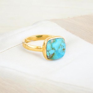 Handmade 925 Sterling <b>Silver</b> <b>Ring</b> for Women Natural Turquoise Gemstone Gold Plating <b>Statement</b> Bezel Setting Handcrafted Jewelry - Product Image 2