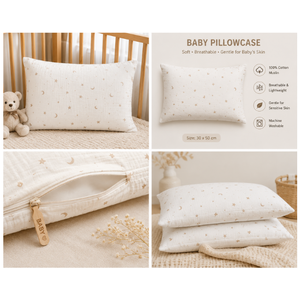 Taie d'oreiller pour bébé en mousseline 100 % coton avec motifs étoiles et lune – Housse de coussin douce pour berceau, literie respirante pour tout-petits - Product Image 2