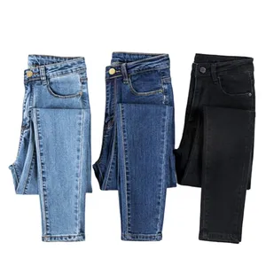 Customized High Quality European Fashion Female Denim Pants 3 Color Women High Waist Skinny Jeans with logo and designs