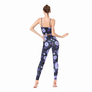 Ensemble de yoga pour femmes à imprimé floral, 2 pièces : haut court à bretelles et leggings taille haute longueur intégrale, extensible dans les quatre sens - Product Image 2