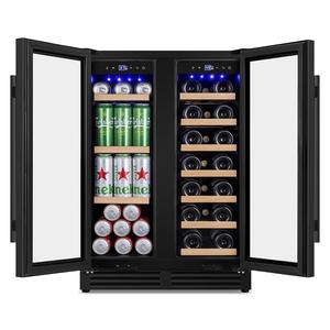 Enfriador de Bebidas de Doble Zona con Estante para Vino, 2 Puertas con Frente de Vidrio, Estantes Ajustables, Refrigerador Moderno para Bar en Casa, Mueble para Sala de Estar, 2 Años de Garantía - Product Image 1