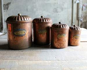 Decorative Copper Canister Set With Wooden Lid Handles And Stylish Design For Contemporary And <b>Vintage</b> Kitchens - Product Image 1