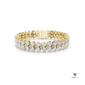 17.58 CT Pear Cut Lab Grown Diamond Bracelet in 18K <b>Solid</b> <b>Gold</b>, Symmetrical Leaf Pattern Collet Set Fine Jewelry for Women - Product Image 1