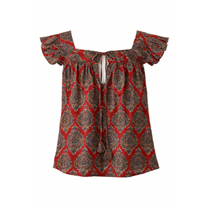 Blusa de Mujer con Estampado Floral, Cuello Cuadrado, de Chifón, Lino y Algodón, Corte Holgado, Casual, Transpirable, con Volantes y Manga Corta, para Primavera, Talla XS - Product Image 2