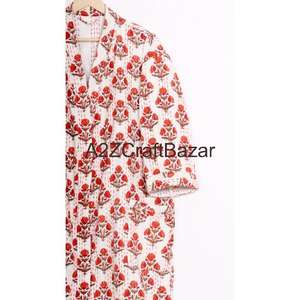 Robe de chambre élégante en coton 100% pour femme, à col en V, à cordon de serrage, à manches longues, trois quarts, luxueuse, pour l'hiver/l'automne, pour les fêtes - Product Image 4