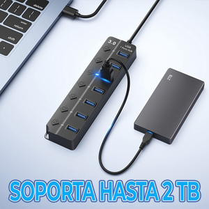 Hub USB 3.0 de 7 Puertos con Interruptores Individuales, Cable de 1.2M, Incluye Adaptador USB-A y USB-C para Transferencia de Datos, Divisor de Computadora, Velocidad de 5Gbps - Product Image 3