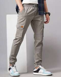 Venta al por mayor OEM pantalones cargo streetwear sarga pantalones de algodón caqui pista pantalones cargo con detalle de botón personalizado para los hombres de la moda - Product Image 2