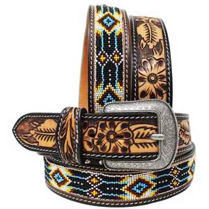 Ceinture perlée en cuir de vache occidentale de haute qualité à la main Boucle en alliage de conception en relief floral-Saman Exports Fabricant Fournisseur - Product Image 5