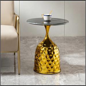 Wholesale Modern Style Custom Hammered Metal <b>Coffee</b> <b>Table</b> with Bedroom Nightstand Metal Iron Circular Natural Marble Side <b>Table</b> - Product Image 1