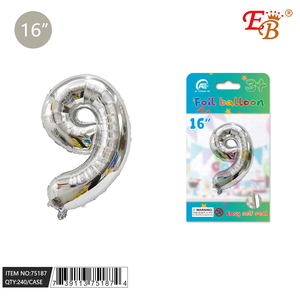 16 \ "No.9 Argent Film Aluminium Ballon 240pcs/CS pour Décorations de Fête - Product Image 1