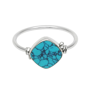 Natural <b>Turquoise</b> Gemstone 925 Sterling Silver Bezel Set Cushion Shape Classy Boho <b>Ring</b> for Woman December Birthstone Jewelry - Product Image 1