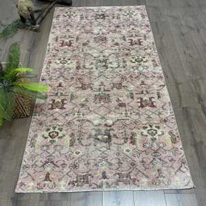 พรมตุรกีขนาด 3.6x7.1 ฟุต ลายพรางสีชมพู พรมวินเทจทำจากขนสัตว์ - Product Image 1