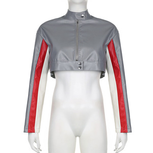 ชุดเซ็ตผู้หญิงผ้าฝ้ายแท้ 100% สไตล์ไบค์เกอร์ เสื้อแจ็คเก็ตสั้นแบบมีซิป + กระโปรงสั้น สไตล์สตรีทแฟชั่น ชุดฤดูร้อนสำหรับออกงานกลางคืน - Product Image 4