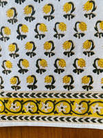Nappe en coton imprimé floral indien vintage, motif fleur jaune, forme rectangulaire pour mariage et repas