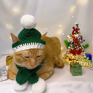 Conjunto de Gorro y Bufanda de Ganchillo para Gato, Estilo Navideño, para Fiestas, Disfraz para Mascotas - Product Image 4