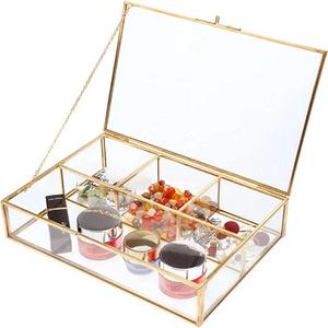 Luxe grandes boîtes à bijoux en laiton or Design Unique verre artisanat stockage velours décor à la maison accessoires chocolat Photo affichage - Product Image 1