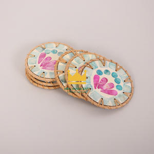Tapis de Table en mosaïque de rotin rond écologique Vintage à quantité minimale de commande bas et sous-verres en osier tissé multicolore artisanat du Vietnam - Product Image 1