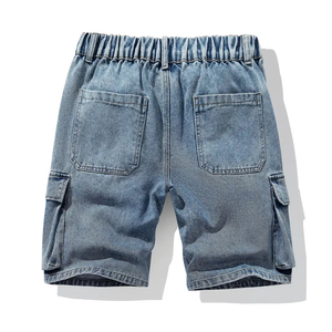 กางเกงขาสั้นคาร์โก้ผ้าแคนวาสทรงหลวมสไตล์ลำลองสำหรับผู้ชาย หลายกระเป๋า สีน้ำเงินวินเทจ ทรงตรง ระบายอากาศได้ดี สวมใส่สบาย - Product Image 2