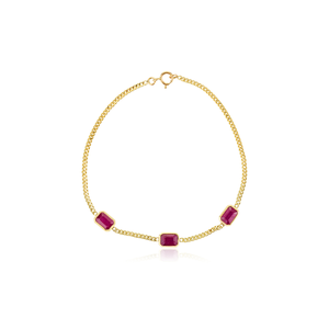 Élégant classique juillet pierre de naissance véritable rubis Station gourmette lien chaîne Bracelet cadeau pour elle 14K pur or jaune bijoux faits à la main - Product Image 1