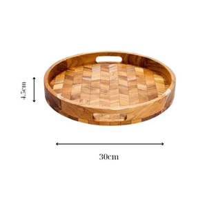Trending nouveau design plateau de service rond en bois naturel avec poignée plateau plateau à café vaisselle restaurant fabriqué à la main en Inde - Product Image 2