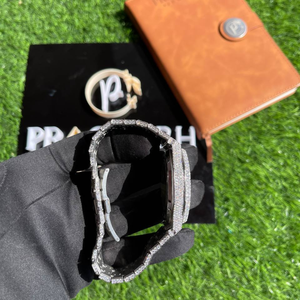 Reloj de cuarzo PJ Moissanite Diamond Iced Out, esfera analógica de cristal de zafiro de acero inoxidable, regalo personalizado para hombres y mujeres - Product Image 6