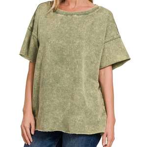 Ropa de calle, diseño personalizado, camiseta lavada con ácido, camiseta lavada con ácido de piedra Vintage en blanco para mujer - Product Image 1