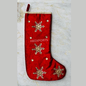 Handmade Red <b>Christmas</b> Tree <b>Stocking</b> Festive Holiday <b>Stocking</b> with Beaded Design, Unique <b>Christmas</b> Decoration - Product Image 4