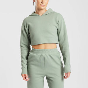 Conjunto de Sudadera Corta de Invierno para Mujer, Manga Larga, Tejido de Punto, Opción de Logotipo Frontal, Venta al por Mayor OEM, Algodón Orgánico Suave, Ropa Urbana - Product Image 4