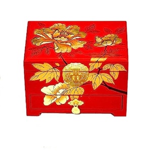 กล่องเก็บเครื่องประดับทำจากไม้ที่มีสีแดงและสีทองกล่องเก็บเครื่องประดับสำหรับผู้หญิงบ้านต่างหูสร้อยคอกล่องเก็บของ - Product Image 1