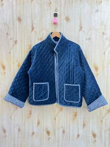 Veste matelassée indienne faite à la main en velours de coton de première qualité unisexe col montant manteau d'hiver bouton décoration nouvelle Collection réversible - Product Image 6