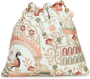 Sac à main de mariée de créateur fabriqué au Pakistan, pochette Potli, deux poignées, broderie perlée, personnalisable - Product Image 3