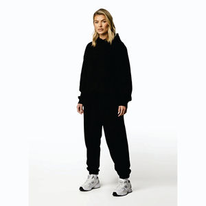 Drop Shoulder Relaxed Fit 100% Cotton Établi Relaxed Fit Hood Black Women's Pullover Hoodie - Product Image 2
