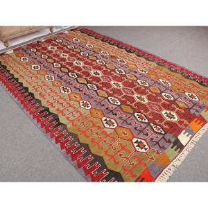 พรมตุรกีขนาดใหญ่ 6.7x10.4 ฟุต พรมวินเทจ พรมคิลิมสีแดงแบบโมร็อกโก - Product Image 1