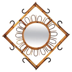 Ganchos de espejo de pared de ratán rústico de lujo moderno Diseño enmarcado encantador para la decoración elegante del hogar en el baño o la sala de estar - Product Image 1