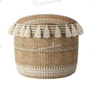 Offre Spéciale écologique tissé à la main rond en jute naturel Boho maison pouf tabouret pouf Console incrustée d'os - Product Image 3