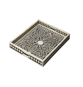 Plateau de service moderne en perles noires fait à la main, meubles en bois de taille personnalisée avec incrustation d'os pour la maison et le restaurant - Product Image 1