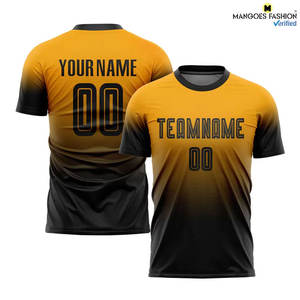 Uniforme de Fútbol Personalizado en Dorado y Negro, Jersey y Pantalones Cortos de Secado Rápido, Tela que Absorbe la Humedad, Correa Ajustable, Logotipo Personalizado por Sublimación - Product Image 5