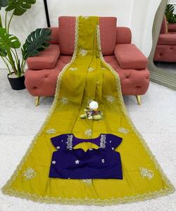 Saree vert chemisier imprimé indien femmes adultes lavable nettoyage à sec inde et Pakistan soutien pleine taille saree/sari/shari - Product Image 4