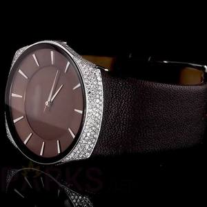 Elegant Men's Mechanical <b>Watch</b> Crystal Accents Brown Gloss Dial Black Textured Leather Strap Fashion Style Limited Edition - Product Image 1