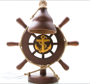 Wooden <b>Table</b> Lamp Nautical Style Steering <b>Wheel</b> <b>with</b> Carved Anchor Best Nautical Ship <b>Wheel</b> Handmade Decor - Product Image 2