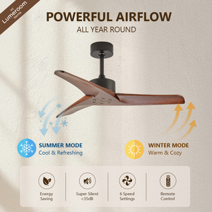 52 Inch 3 Blade Solid Wood Ceiling <b>Fan</b> Without Light <b>Remote</b> <b>Control</b> Reversible DC Motor for Bedroom Living Room - Product Image 3