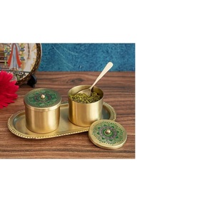 Decoración creativa al por mayor tarros de condimentos de latón con bandeja y cuchara - Product Image 2