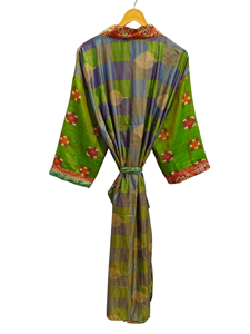 ชุดกิโมโนสำหรับผู้หญิงชุดคลุมบิกินี่ชุดคลุมสำหรับใส่กลางคืนชุดคลุมยาวชุดกิโมโนผ้าไหมส่าหรีแบบรีไซเคิลสไตล์วินเทจทำด้วยมือ - Product Image 4