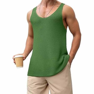 เสื้อกล้ามผู้ชายคอวีผ้าโพลีเอสเตอร์/ ผ้าฝ้ายถักสไตล์ไฮสตรีท - Product Image 5