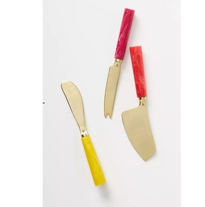 Ensemble à fromage en métal plaqué argent avec marbre blanc et manche en bois, trancheuse à fromage de table, ensemble à tartiner le beurre - Product Image 4