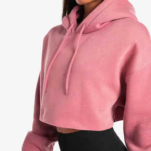 Wholesale Women Ladies Custom Crop Top Hoodie Set Zip up <b>Comfy</b> Canvas Pullover Winter Front Custom Logo <b>Hoodies</b> - Product Image 4