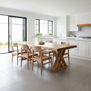 Live Edge Monkey Pod or Suar <b>Wood</b> Dining <b>Table</b> with X Wooden LegsModern Eco-Friendly Convertible Design for Restaurants & Hotels - Product Image 2