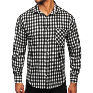 Camisa de franela para salidas casuales en patrón a cuadros en blanco y negro con camisa de motocicleta certificada CE con armadura para agregar - Product Image 2