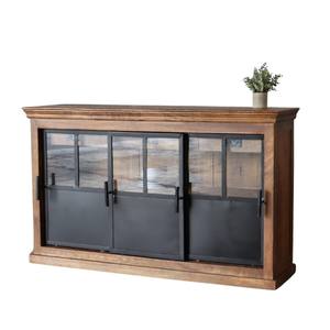 Aparador de almacenamiento de estilo industrial con 3 puertas correderas Muebles de entrada de dormitorio y hotel de madera de mango macizo y hierro - Product Image 1